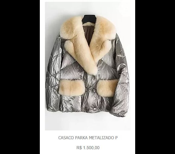 O casaco de pele de raposa usado por Jade Magalhães custa R$ 1500 na loja da grife Olivee
