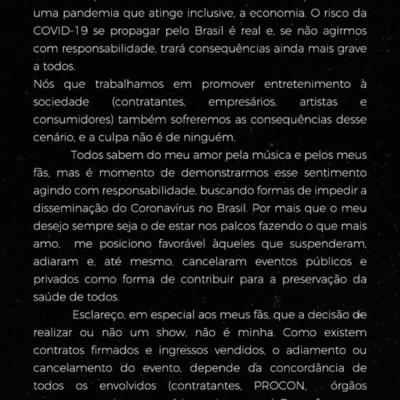 Marília Mendonça justifica cancelamento de shows