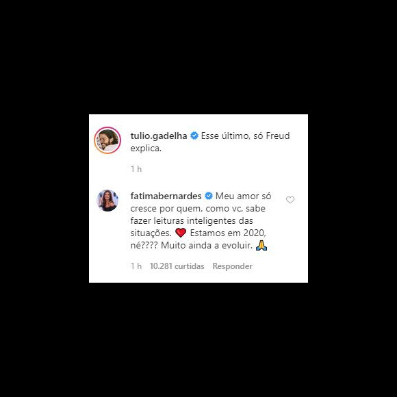 Fátima Bernardes parabeniza maturidade do namorado, Túlio Gadêlha