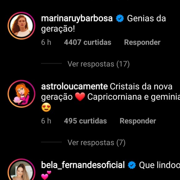 Marina Ruy Barbosa comenta em foto de Larissa Manoela e Maisa Silva