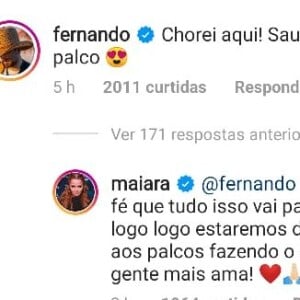 Maiara e Fernando trocam mensagens e fãs pedem volta do casal