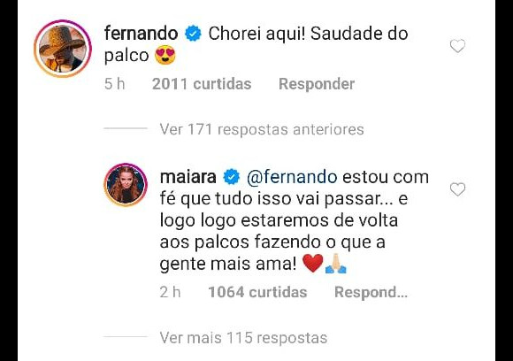 Maiara e Fernando trocam mensagens e fãs pedem volta do casal