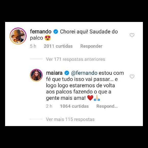 Maiara e Fernando trocam mensagens e fãs pedem volta do casal