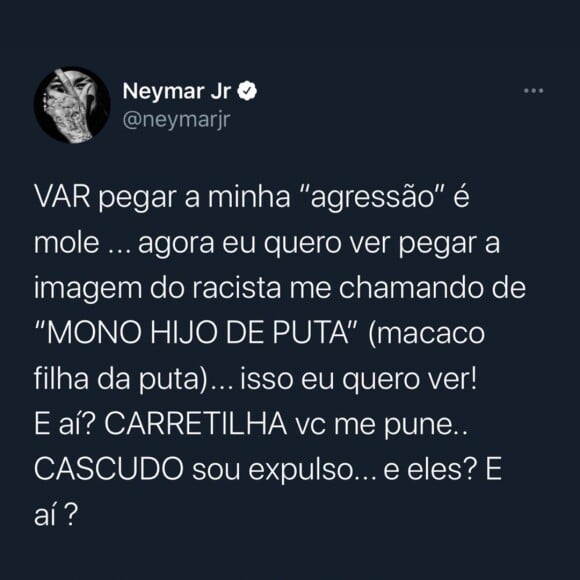 Neymar pede punição por ato racista