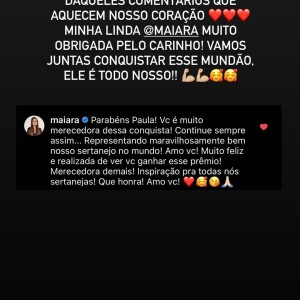 Cantora Paula Fernandes responde comentário de Maiara, dupla de Maraisa