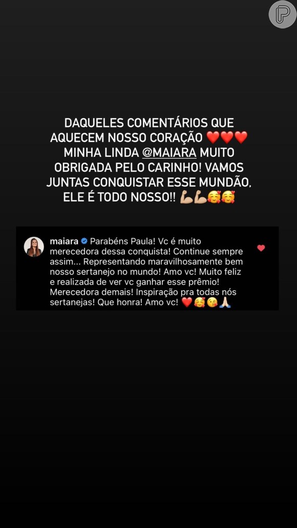 Cantora Paula Fernandes responde comentário de Maiara, dupla de Maraisa