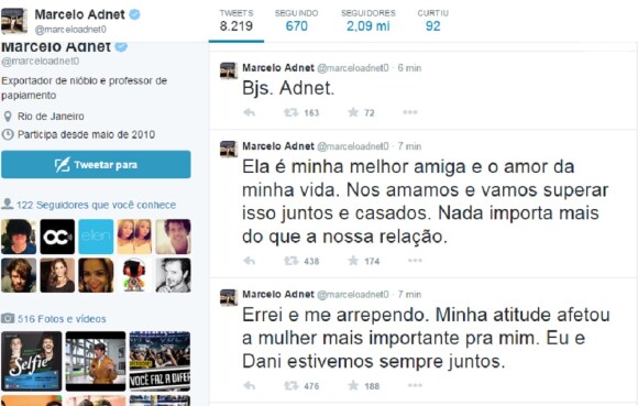 Depois do flagra, Marcelo Adnet se desculpou no Twitter