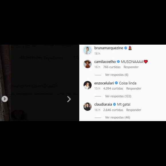 Enzo Celulari e Claudia Raia comentam em foto de Bruna Marquezine