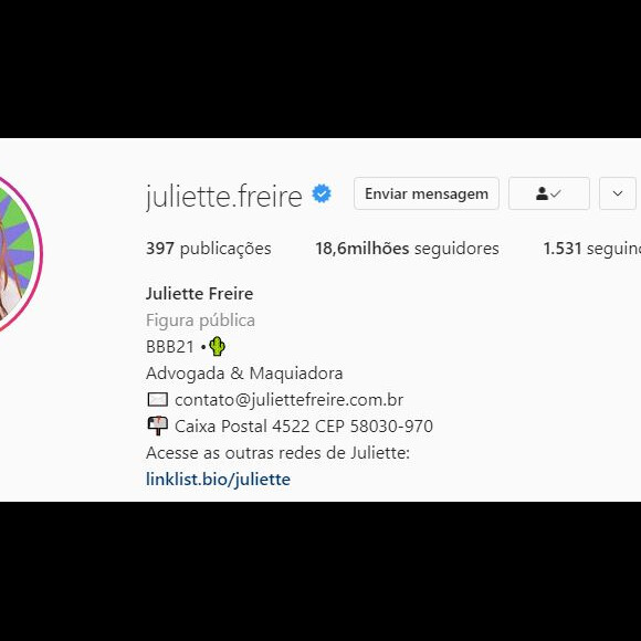 Juliette já é a participante com mais seguidores do 'BBB 21'