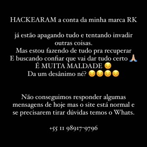 Rafa Kalimann posta desabafo sobre Instagram de marca hackeado