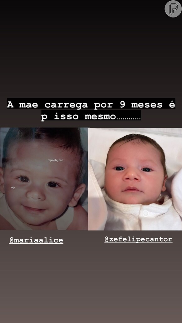 Foto de Zé Felipe na infância foi comparada à uma atual de Maria Alice