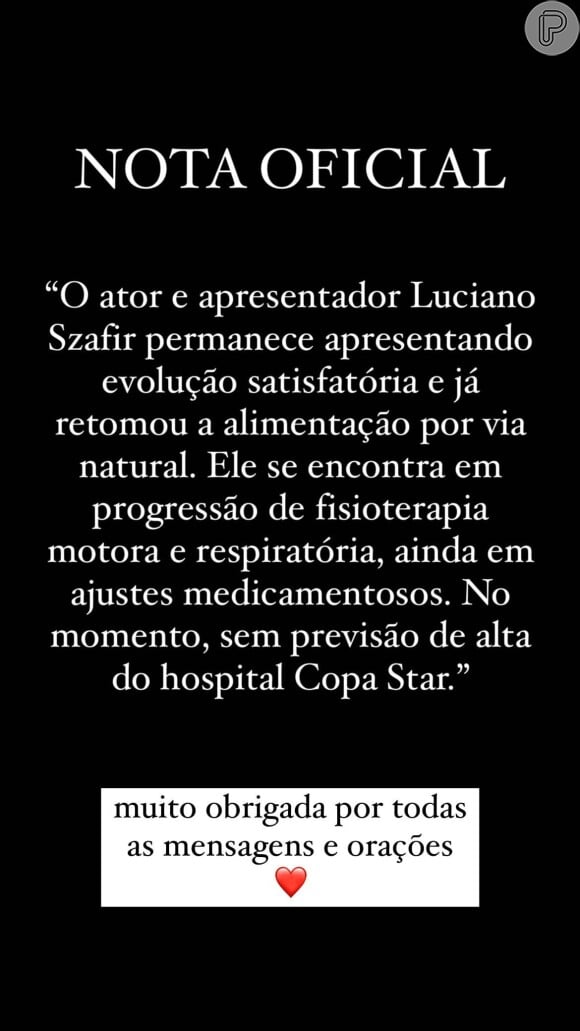 Sasha posta boletim médico de Luciano Szafir, que segue internado com Covid