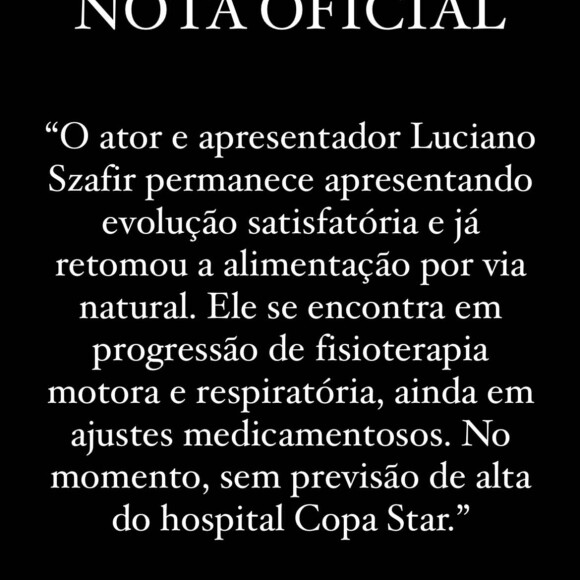 Sasha posta boletim médico de Luciano Szafir, que segue internado com Covid
