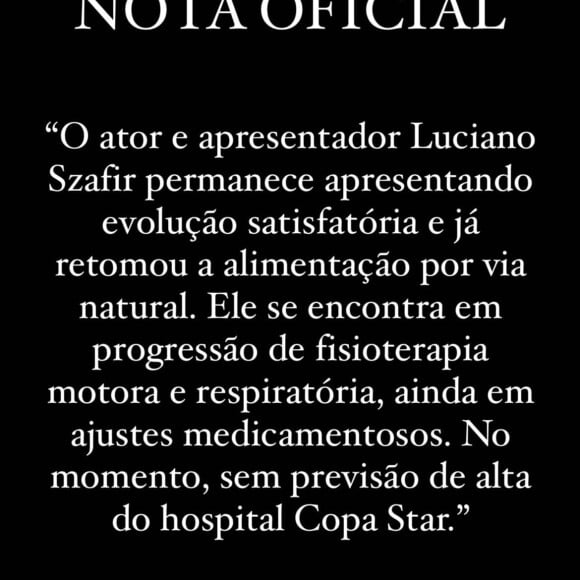 Sasha posta boletim médico do pai e agradece mensagens de carinho a Luciano Szafir