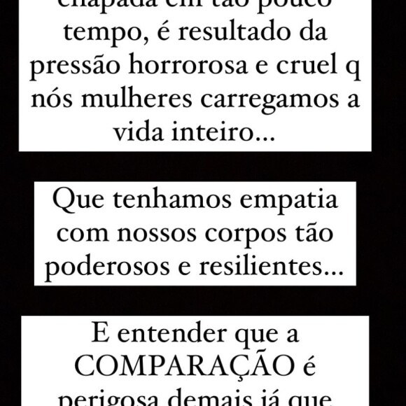 Sthefany Brito lamenta 'orgulho de barriga chapada'