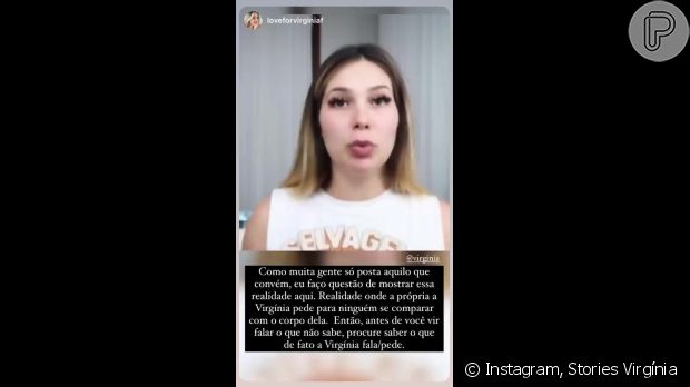 Virgínia reposta vídeo compartilhado por fã clube e explica que não quer que ninguém faça comparações com o corpo dela
