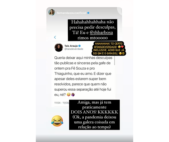 Thiaguinho revela que ele e Fernanda Souza riram da gafe de Taís Araújo