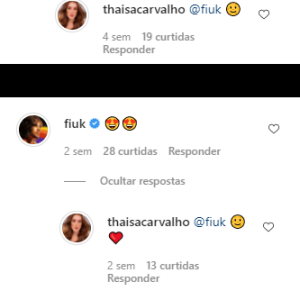 Fiuk e Thaisa Carvalho trocam emojis no Instagram