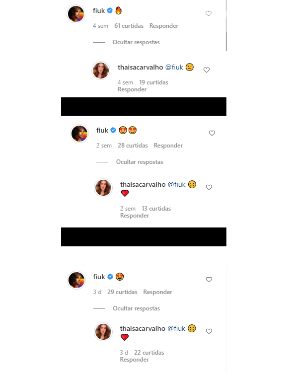Fiuk e Thaisa Carvalho trocam emojis no Instagram