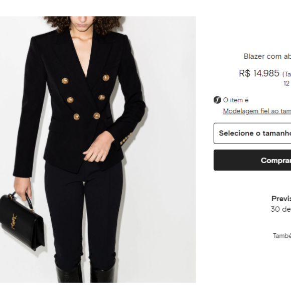 Blazer da Balmain usado por Simaria custa R$ 14.985, chegando a R$ 15 mil com o frete