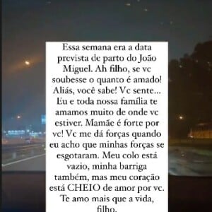 Maria Lina relembrou neste domingo, 3 de outubro de 2021, que o filho deveria nascer essa semana