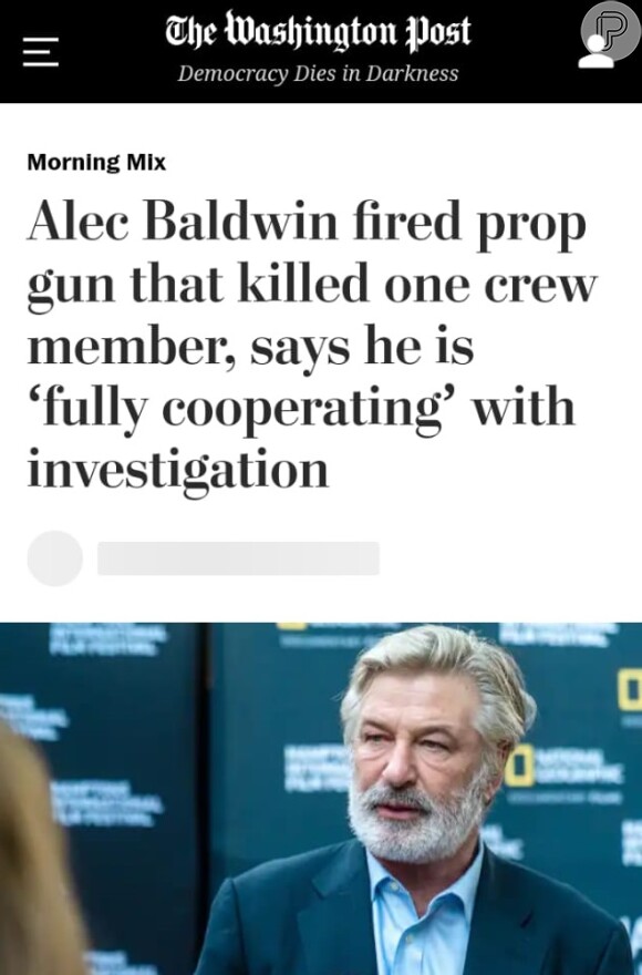 Jornal americano 'The Washington Post' destaca disparos acidentais de Alec Baldwin em set de filmagem