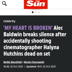 Jornal britânico 'The Sun', destaca silêncio de Baldwin logo após morte de diretora