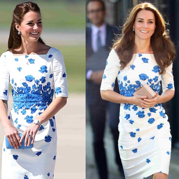 Kate Middleton repetiu vestido branco com detalhes florais azul