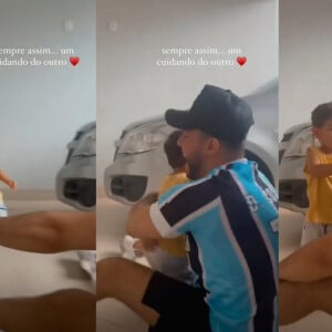 Abraço de Léo no pai, Murilo Huff, encanta em vídeo postado na rede social do cantor