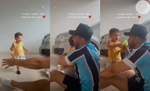 Abraço de Léo no pai, Murilo Huff, encanta em vídeo postado na rede social do cantor