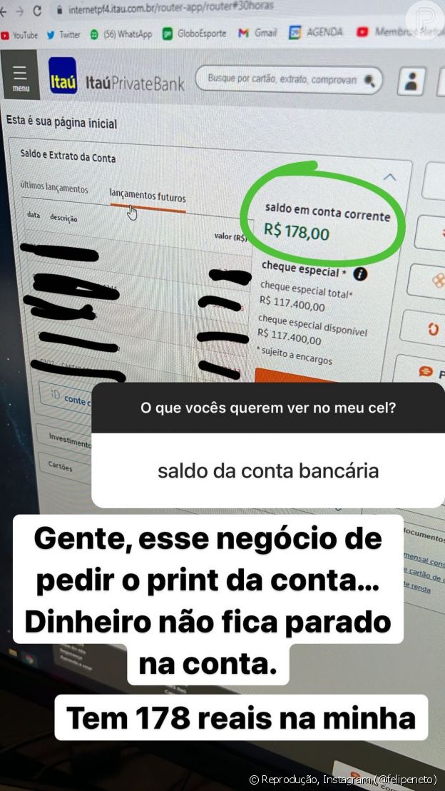Conta bancária de Felipe Neto