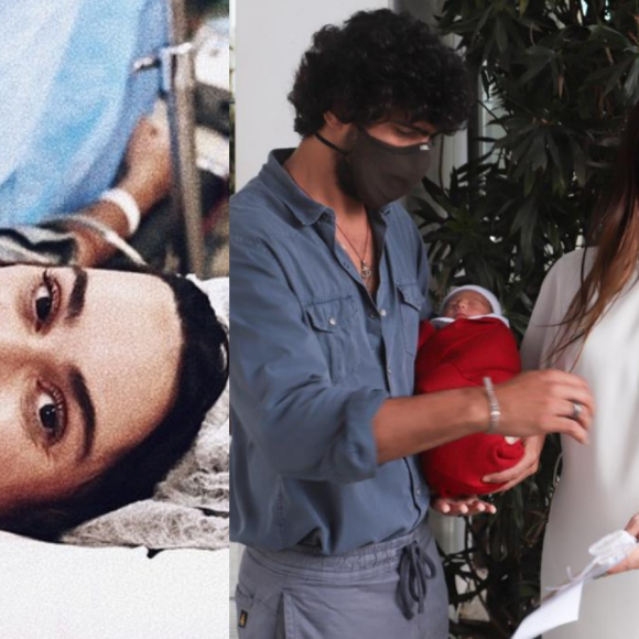 Thaila Ayala e Renato Góes deixaram a maternidade com o primeiro filho, Francisco, nos braços