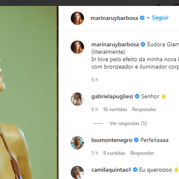 Marina Ruy Barbosa republicou mensagem que criticava as problematizações à linha de bronzeador que ela lançou 