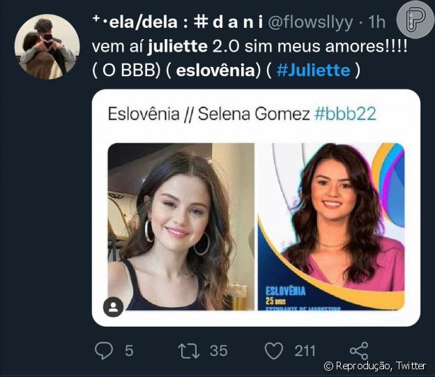 Juliette 2.0 foi um dos apelidos que Eslovênia, do 'BBB 22', recebeu