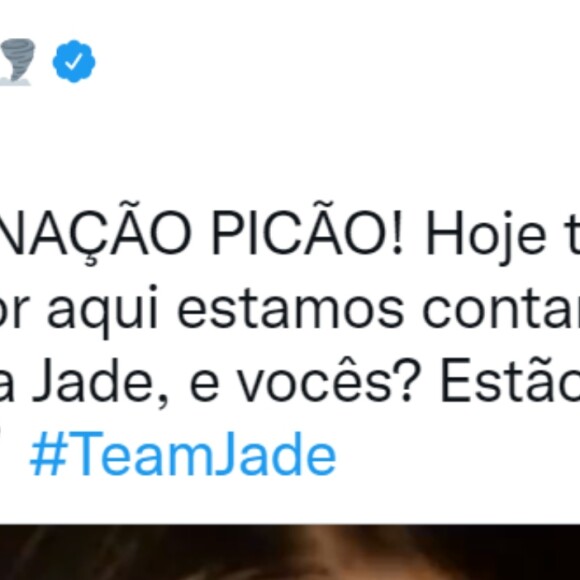 'BBB 22': 'adms' de Jade Picon estão se referindo aos fãs como 'picões' nas redes sociais, além de aderir ao emoji de furacão
