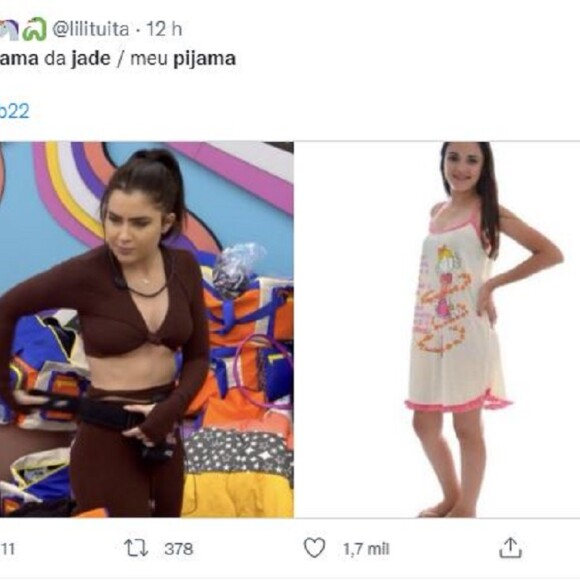 Internautas compararam o look de Jade Picon para dormir no 'BBB 22' com o aqueles usados em casa