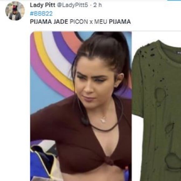 Comparações do pijama usado por Jade Picon no 'BBB 22' com o de internautas dominaram a web