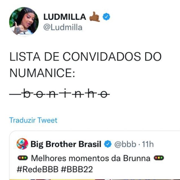 BBB 22: Ludmilla provoca Boninho após zoeira a Brunna Gonçalves