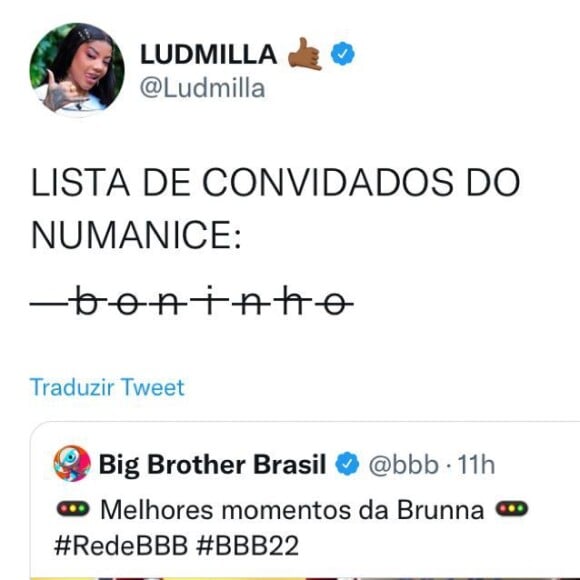 BBB 22: Ludmilla provoca Boninho após zoeira a Brunna Gonçalves