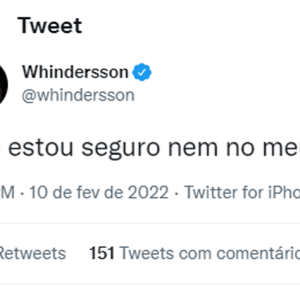 Whindersson Nunes também desabafou no Twitter: 'Não estou seguro nem no meu próprio celular'