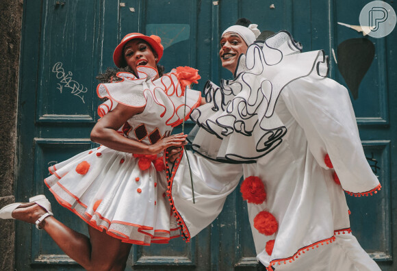 Erika Januza e Marcello Melo Jr. posam na gravação do clipe do Carnaval da Viradouro