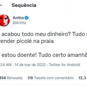 Anitta 'tirou sarro' de Pedro Scooby no Twitter