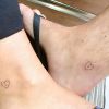 Vivian Amorim e Leo Hirschmann trazem tatuagens de coração com a inicial de seus nomes