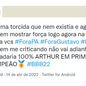 BBB 22: torcida de Arthur Aguiar atacou os fãs de Paulo André nas redes. 'Uma torcida que nem existia e agora vocês querem mostrar força'