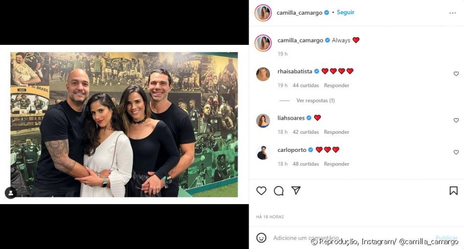 Camilla Camargo recebeu os comentários de diversos famosos na foto