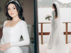Casamento de Marcela Barrozo: atriz usa vestido de noiva clássico com decote profundo nas costas. Fotos!