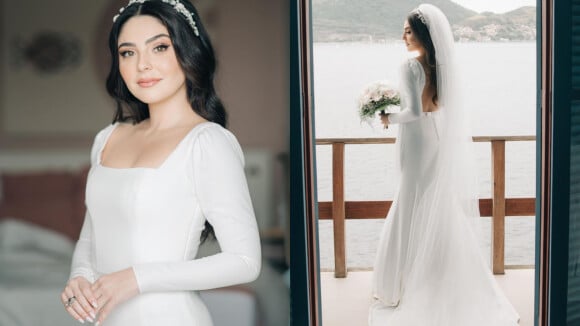 Casamento de Marcela Barrozo: atriz usa vestido de noiva clássico com decote profundo nas costas. Fotos!