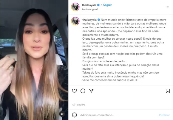 Thaila Ayala fez uma publicação no Instagram falando sobre o assunto