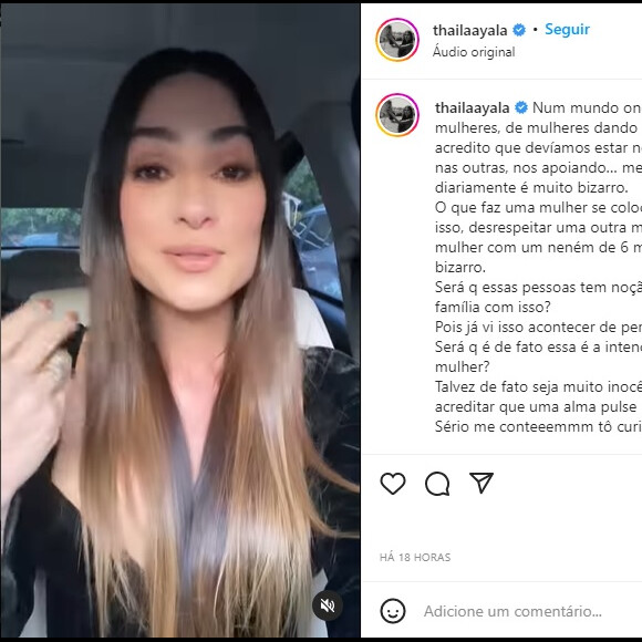 Thaila Ayala fez uma publicação no Instagram falando sobre o assunto