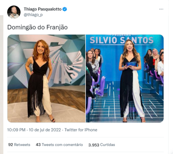 Patricia Abravanel e Poliana Abritta se tornaram assunto na web após repetição de look: 'Domingão do Franjão'